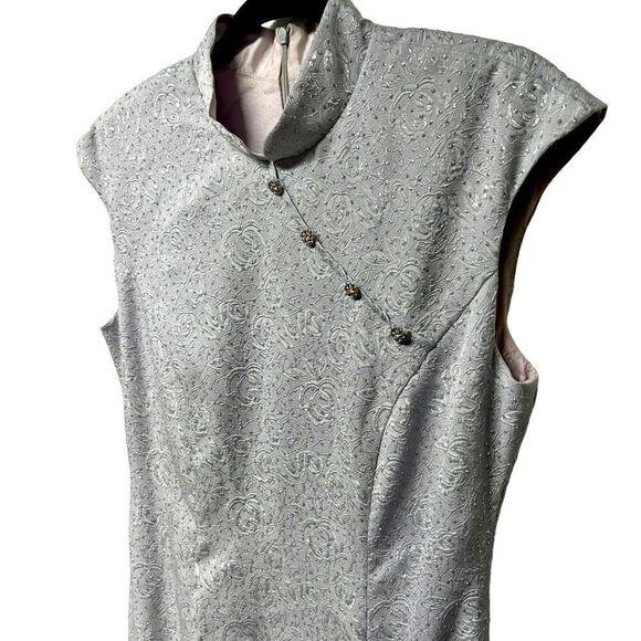 Vintage J.R. Nites by Caliendo Silver Gray Sparkly Formal Midi Dress Cap Sleeve - Picture 3 of 11